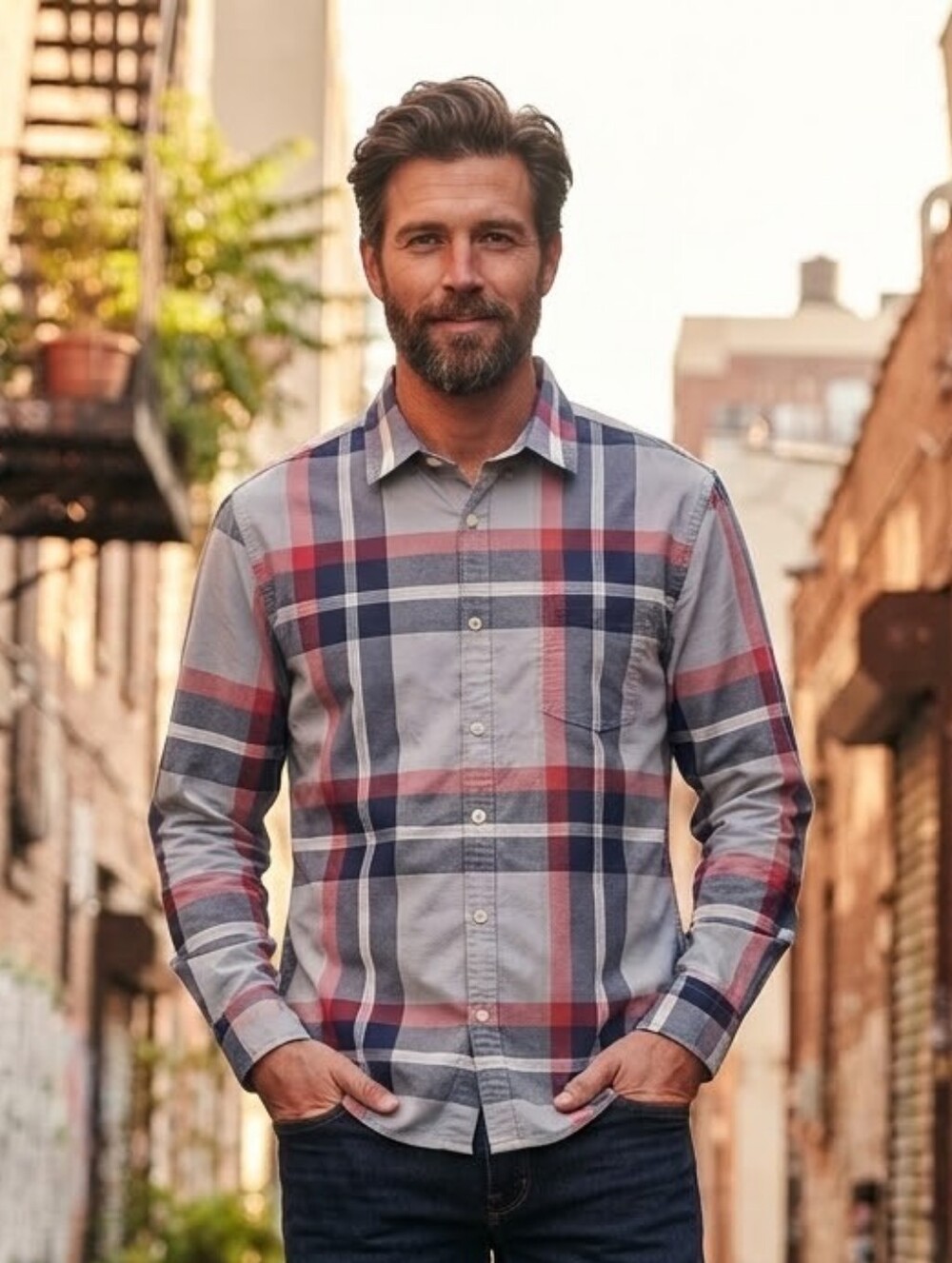 7 Diamonds Vintage Plaid Long Sleeve Button-Down Shirt Men's Size XL